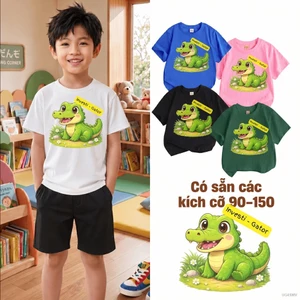 Áo thun trẻ em học sinh tiểu học hình khủng long mềm mại Size 90-150