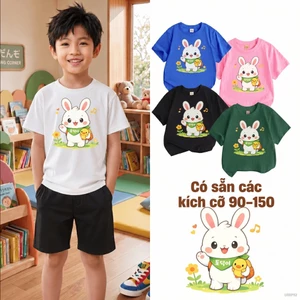 Áo ngắn tay bé trai thỏ con mềm mịn trẻ em Size 90-150
