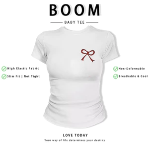 BOOM Áo Baby Tee Nữ Cotton Ôm Body-Áo Thun Ngắn Tay Y2K In Hình PhongCách Mùa Hè, Cổ Tròn Hàng Đầucách hàn quốc phong754