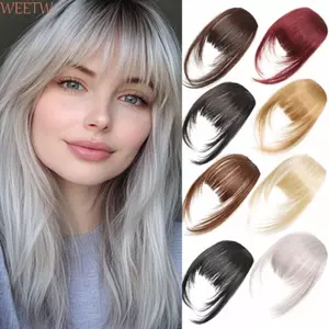 WEETW Tóc Tổng Hợp Kẹp-In Bangs, Màu Nâu Đậm Tự Nhiên Cắt Wispy Fringe với Sideburns, Fasion Tóc Nối Dài Lông Giả Tóc Trước Thẳng Nổ Mặc Tiệc Hàng Ngày