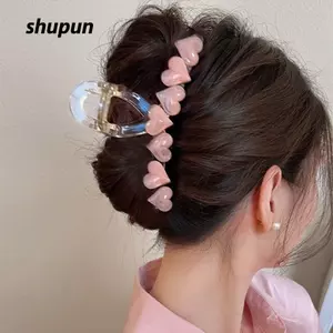 Kẹp Đuôi Ngựa SHUPUN, Thiết Kế Trái Tim Kẹp Tóc Cua Phong Cách Vintage, Tay Cầm Chống Trơn Trượt Dễ Thương Kích Thước Lớn Vuốt Tóc Phụ Kiện Tóc