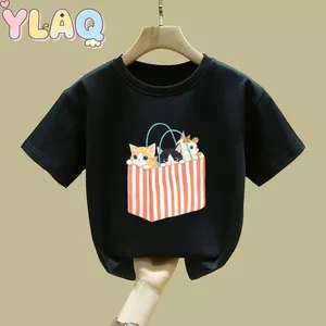 Áo thun ngắn tay cho trẻ em Túi mèo in hình cho trẻ mới biết đi Ba con Đồ họa mùa hè mặc thường ngày