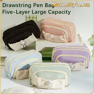 Túi đựng bút MONOSTYLE, Bút chì năm lớp có dây kéo, Dây rút đa chức năng Hộp bút chì dung tích lớn Đồ dùng văn phòng trường học