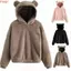 THEGIRL8B Áo Khoác Sang Trọng, Áo Khoác Tai Gấu Dài Tay Màu Trơn, Áo Chui Đầu Quần Áo Fuzzy Áo Khoác Lông Cừu Mùa Đông