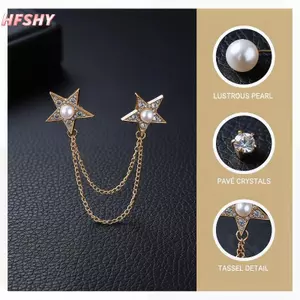 HFSHY Vàng Sáng Bóng Ngôi Sao Ve Áo Pin Kim Cương Giả Ngọc Trai Dây Chuyền Thiết Kế Hoàn Hảo Cho Bộ Đồ Cưới Sự Kiện Kinh Doanh VN