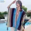 JVSUB Áo Poncho Mông Cổ, Áo Cardigan Sọc Phong Cách Dân Tộc Tua Rua Khăn Choàng, Polyester Mềm Bohemian Mùa Đông Ấm Áp Đan Quấn Áo Lớp Phủ
