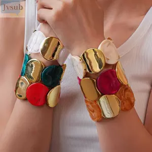 JVSUB Lắc Tay Trang Sức, Vòng Tay Acrylic Ghép Tròn Màu Hỗn Hợp, Thiết Kế Đơn Giản Dây Đàn Hồi Thiết Kế Rộng Tay Trang Sức Thời Trang Nữ