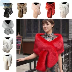 JVSUB Khăn choàng lông thú giả dành cho nữ, Khăn choàng dài có trộm tuyết Yếm trượt tuyết Khăn choàng cô dâu dài mùa đông, Áo khoác ngoài bảo vệ vai Phụ kiện quần áo cột sống cổ tử cung Áo khoác dạ hội Khăn choàng chéo