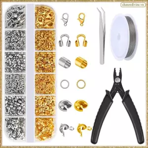 Bộ dụng cụ làm đồ trang sức 1200 hạt uốn bao gồm kìm uốn, dây đính cườm, kẹp tôm hùm & nhẫn nhảy
