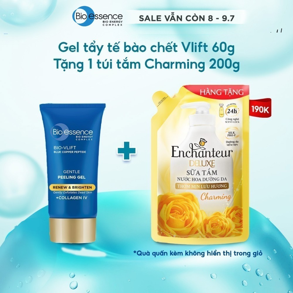 Gel tẩy tế bào chết Peel Da dưỡng da tươi trẻ Bio-Essence Bio-Vlift 60G TẶNG túi sữa tắm 200g