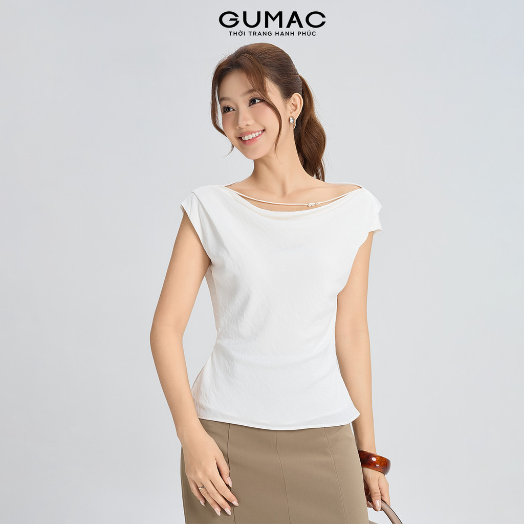 Áo Kiểu Nữ GUMAC Form Suông Cổ Đổ Bẹt Vai Sát Nách Đánh Eo Chất Tơ Mềm Thoáng Mát AG06010
