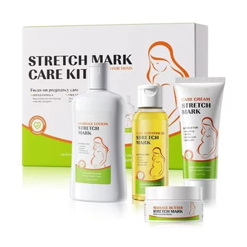 Bộ chăm sóc da mang thai - Làm săn chắc bụng và vết rạn da nhẹ nhàng Loại bỏ cơ thể chăm sóc da, Kem chăm sóc vết rạn da, Kem dưỡng da massage, Tinh dầu & Bơ massage đánh dấu (4