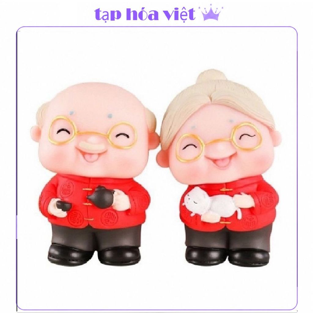 (5 NGƯỜI) Tượng Ông Bà trang trí bánh sinh nhật, ông bà cụ mừng thọ ông bà