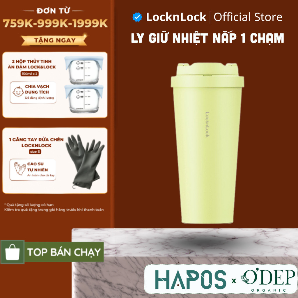 Ly giữ nhiệt LocknLock chính hãng 550ml LHC3249 Inox 316L nắp 1 chạm -  HAPOS LOF