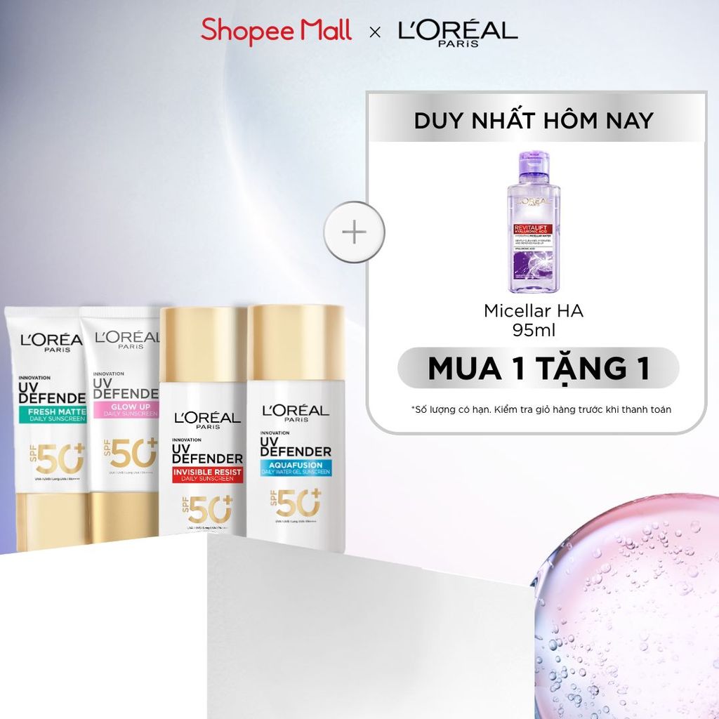 [CHỐNG NẮNG WATERGEL MỚI] Chống Nắng Phổ Rộng Thoáng Da, Kháng Mọi Tác Động UV Defender SPF 50+ PA++++ Loreal Paris 50ml