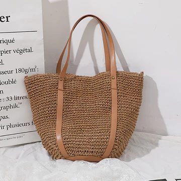 Women's Korean-Style Woven Straw Bag – Large, for the Beach