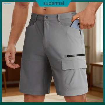 Quần short chở hàng du lịch nam Quần short chở hàng dáng rộng vừa vặn Quần short chở hàng nam dành cho du lịch ngoài trời – Nút nhiều túi Dây kéo Fly ống rộng Quần short thông thường mùa hè cho Đông N