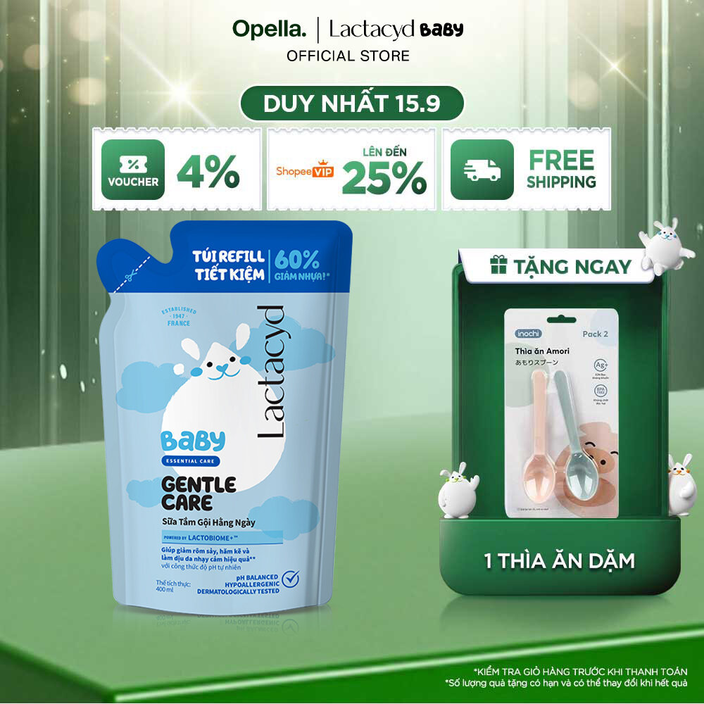 Túi Refill - Sữa Tắm Gội Trẻ Em Lactacyd Baby Gentle Care Bảo Vệ Dịu Nhẹ Cho Làn Da Nhạy Cảm 400ml