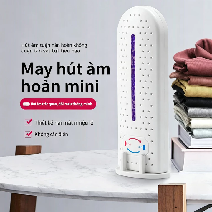 Máy hút ẩm mini tuần hoàn, cửa sổ tinh thể đổi màu, hộp hút ẩm tủ quần áo tủ giày, tái sử dụng