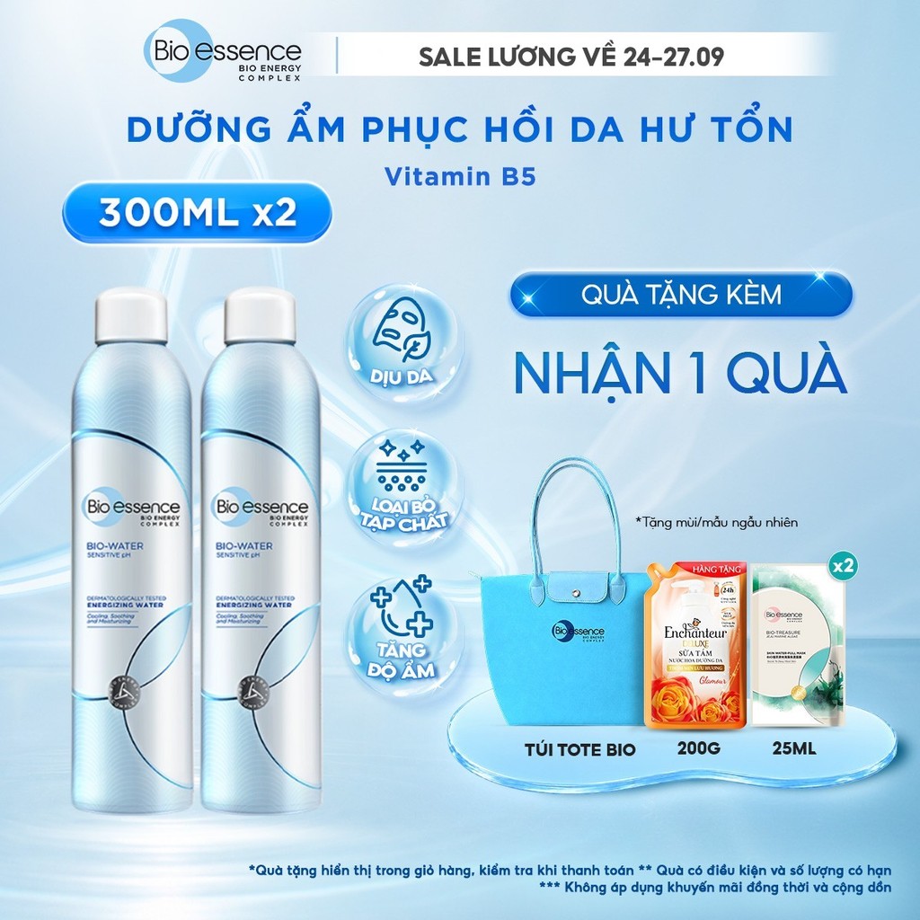 Combo 2 Chai Nước xịt khoáng dưỡng da ẩm mượt và bảo vệ da  Bio-Essence Bio-Water Water Energizing 300ml