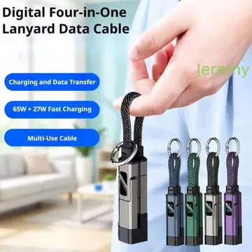 Cáp sạc nhanh JEREMY1 PD, Móc khóa 4 trong 1 Type C 65W, Cáp dữ liệu điện thoại di động Sạc nhanh 65W với dây di động Cáp sạc nhanh di động khẩn cấp