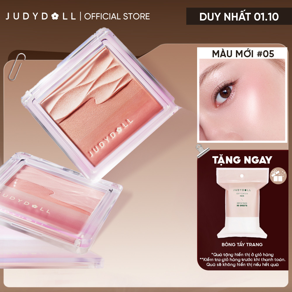 [MỚI] Phấn Má Hồng Nhũ Nhẹ JUDYDOLL Satin Blush Căng bóng Mịn lì Không lộ lỗ chân lông Tệp da Bắt sáng Tự nhiên 5g