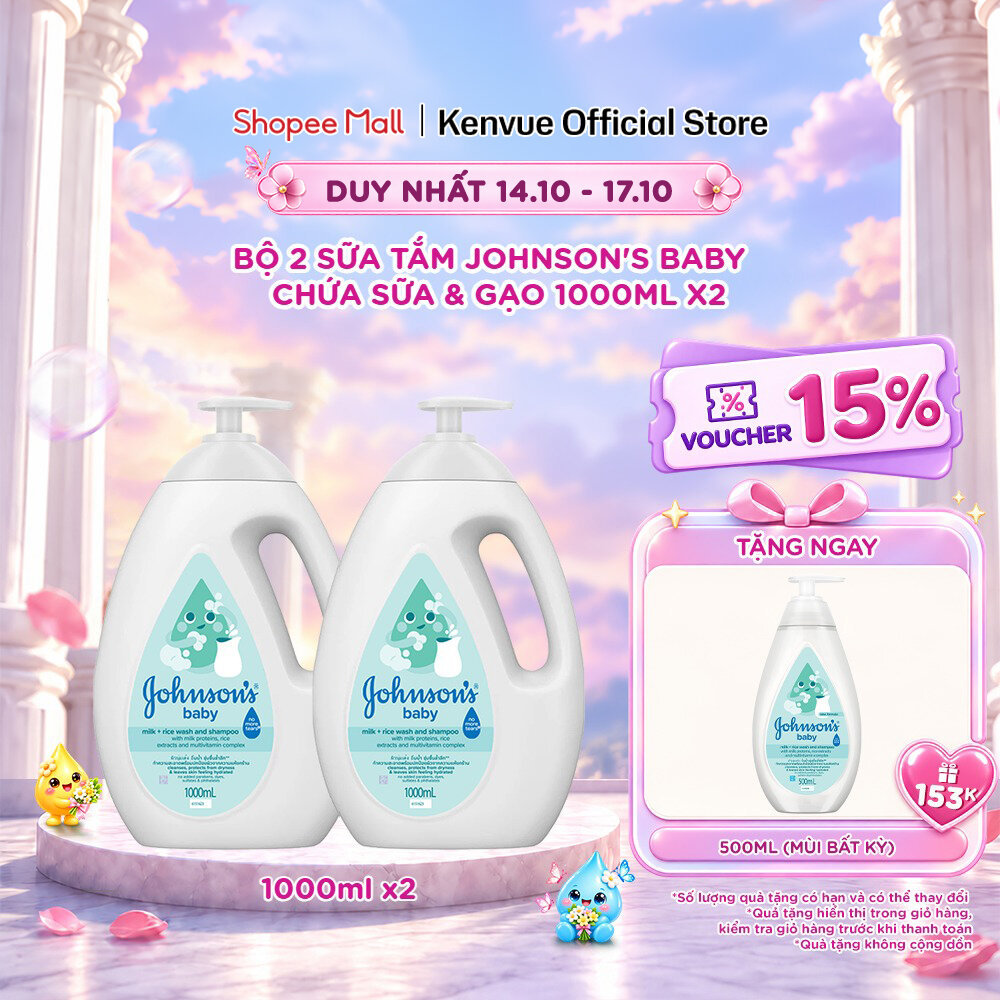 Bộ đôi sữa tắm Johnson's Baby chứa sữa và gạo 1000mlx2