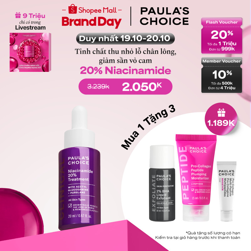 Tinh chất thu nhỏ lỗ chân lông to và làm sáng mịn bề mặt da Paula's Choice Clinical Niacinamide 20% Treatment 20ml 8030
