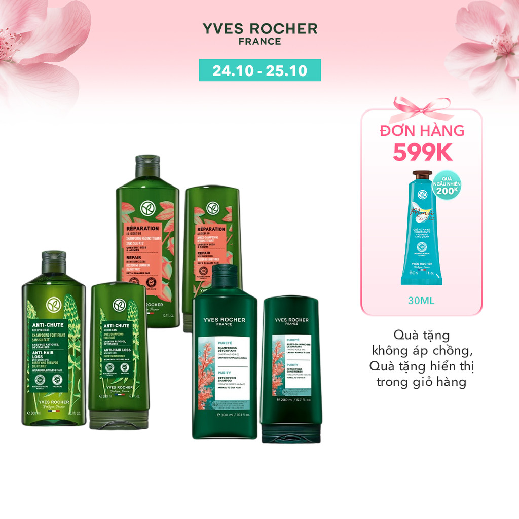 Bộ gội xả thiên nhiên không Sulfate không Silicon Yves Rocher 300mlx200ml (nhiều phân loại)