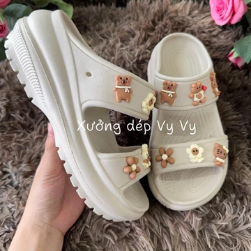 Dép Hai Quai Nữ Đế Cao, Dép Quai Ngang Kèm Charm 3D Đi Mềm Êm Chân, Dép Xinh