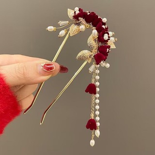 Kẹp tóc hình chữ U màu đỏ cho cô dâu, thiết kế sườn xám mới lạ