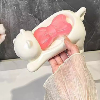 Hộp xà phòng chống trượt cho mèo trắng co giãn Phòng tắm Tilt Drain Hộp xà phòng dễ thương và thiết thực sành điệu