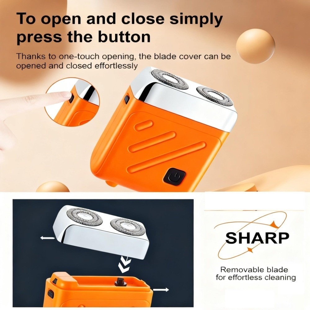Máy cạo râu Mini WOODNEST, cạo khô ướt, sạc Type-C, nổi, vòng đôi, chống nước