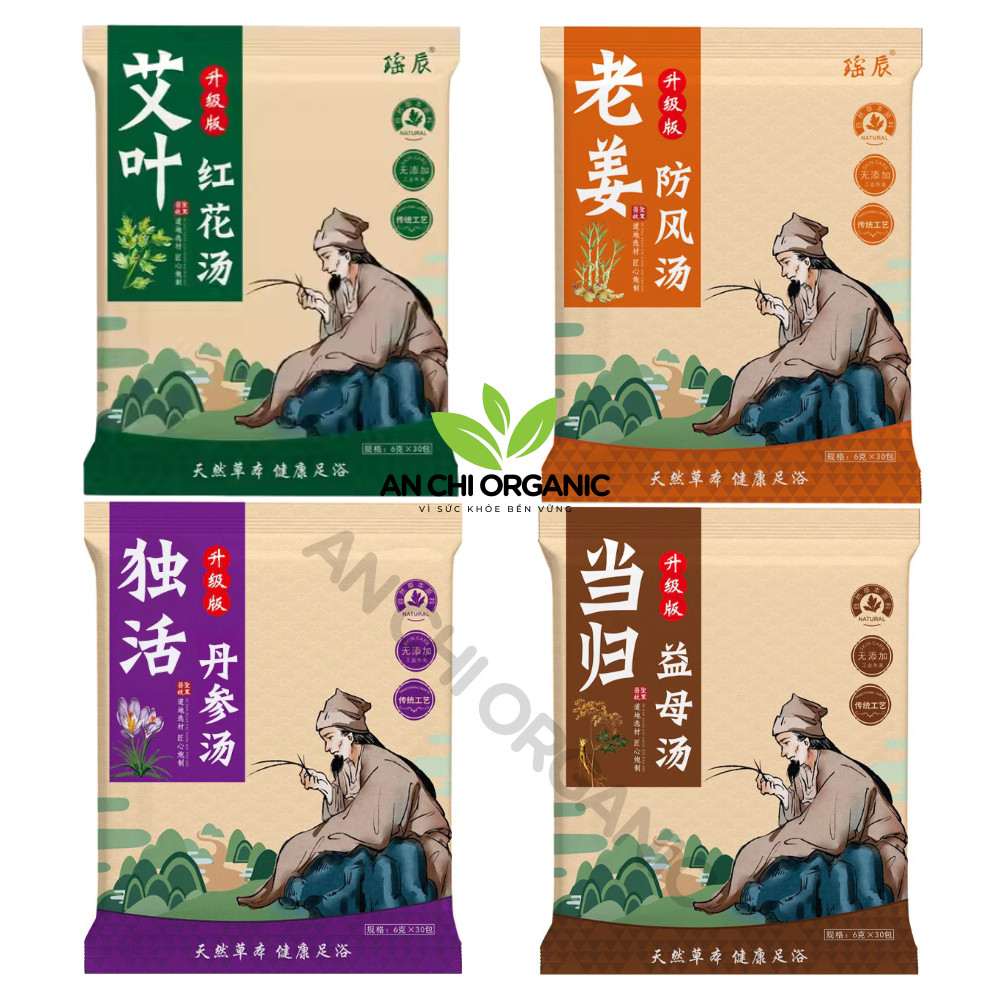 Bột Ngâm Chân Thảo Mộc Ngải Cứu, Gừng Thải Độc Giữ Ấm Giảm Đau Xương Khớp Giảm Hôi Chân (Bịch 30 túi lọc) An Chi Organic