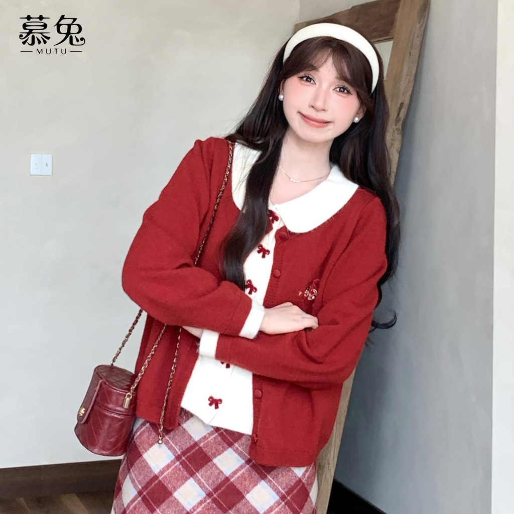 Mutu Pháp Nơ Ngọt Ngào Dệt Kim Cardigan Nữ Mùa Xuân 2026 Thiết Kế Phong Cách Mới Niche Giả Hai Mảnh Hàng Đầu