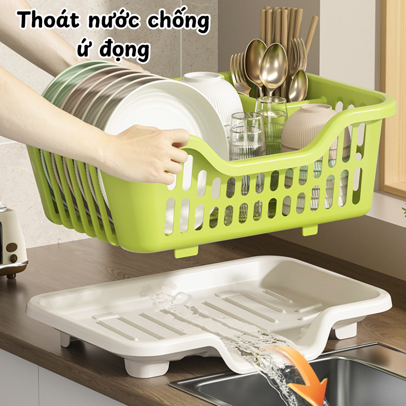Giá Úp Bát Đĩa Kèm Khay Hứng Nước Chất Liệu Nhựa ABS Cao Cấp Chịu Lực Tốt