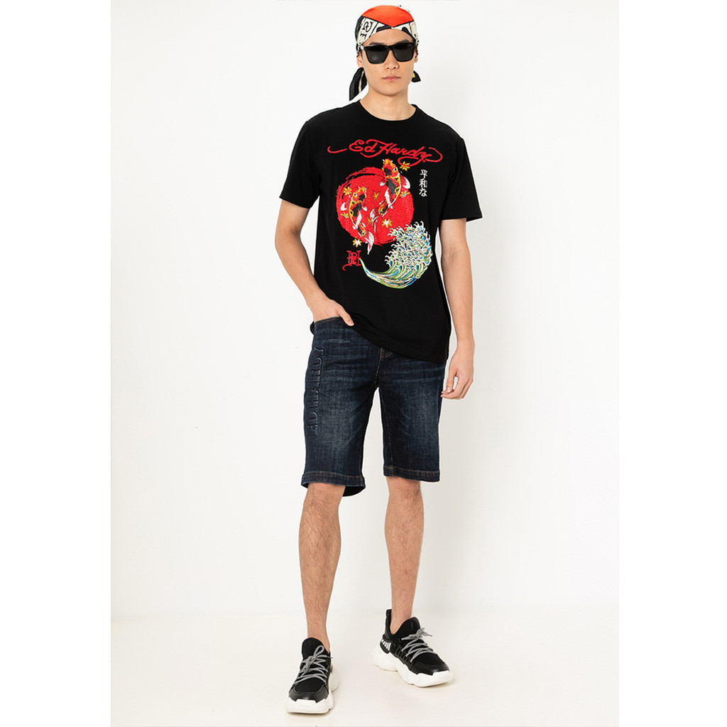 Áo thun thông thường Ed Hardy Fortune Sun Koi Áo thun thông thường-Áo thun Cotton nguyên chất dành cho nam
