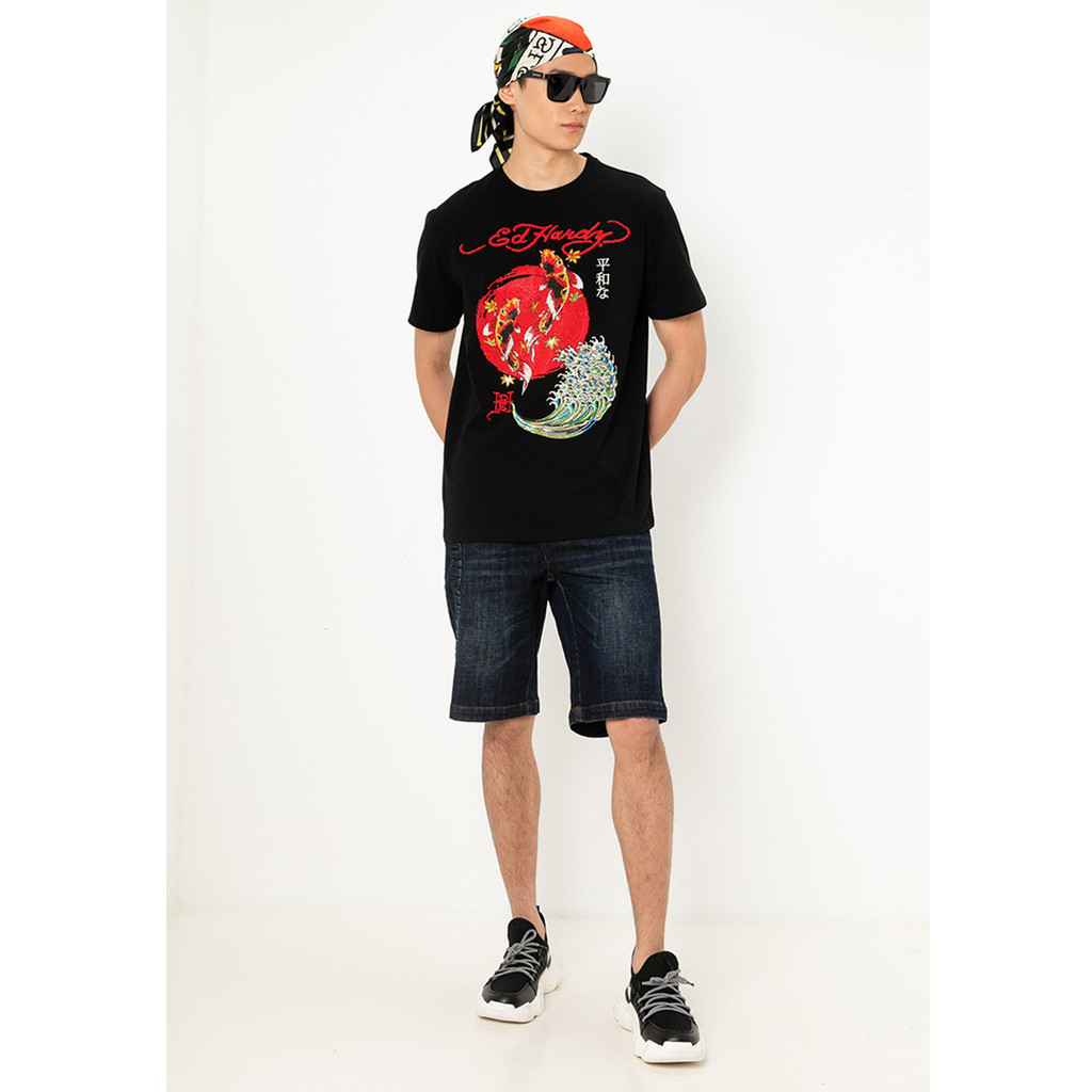 Áo thun thông thường Ed Hardy Fortune Sun Koi Áo thun thông thường-Áo thun Cotton nguyên chất dành cho nam