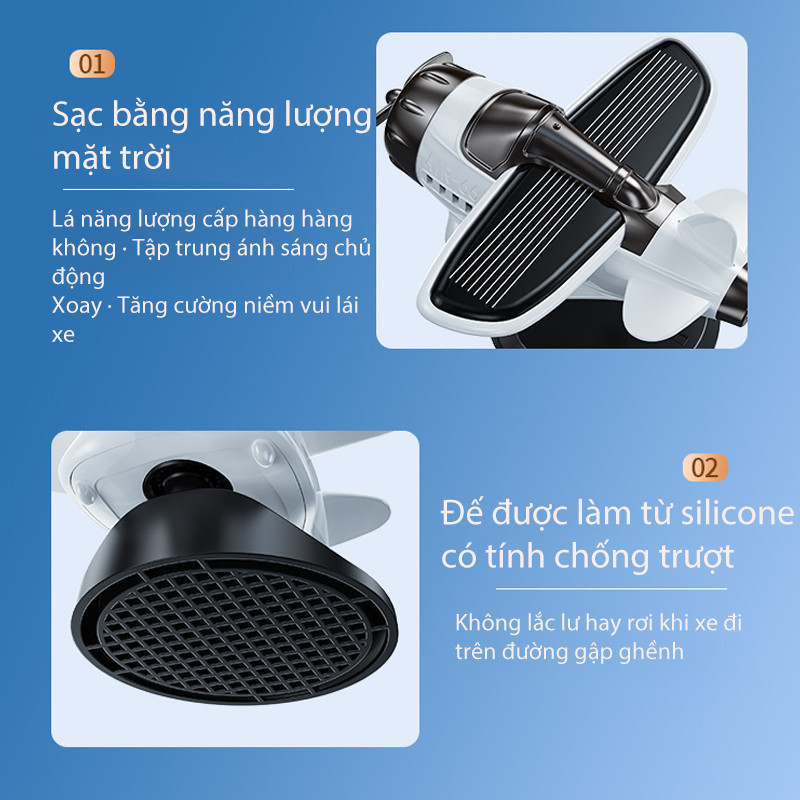 Trang trí ô tô năng lượng mặt trời – Máy bay chiến đấu, cánh quạt quay theo ánh sáng, chất liệu ABS bền đẹp