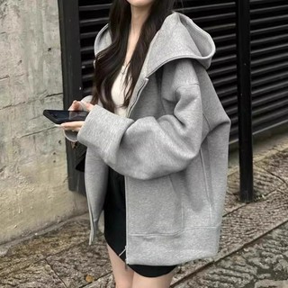 áo khoác hoodie zip nữ xám tiêu girl phố form rộng áo tay dài mùa đông eleclassm