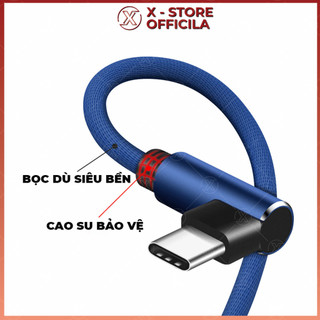 Cáp sạc chữ L 90 độ, dây sạc chơi game Type C/Micro/LN, bọc dù, đầu kim loại, đèn LED - DS90D01