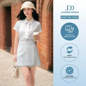 Set Áo Sơ Mi Dáng Suông Cổ Đức Cà Vạt 2T09.2601, Quần Váy Phối Tà Bung 3S02.2601, Set Đồ Monogram Cá Tính Thanh Lịch JM