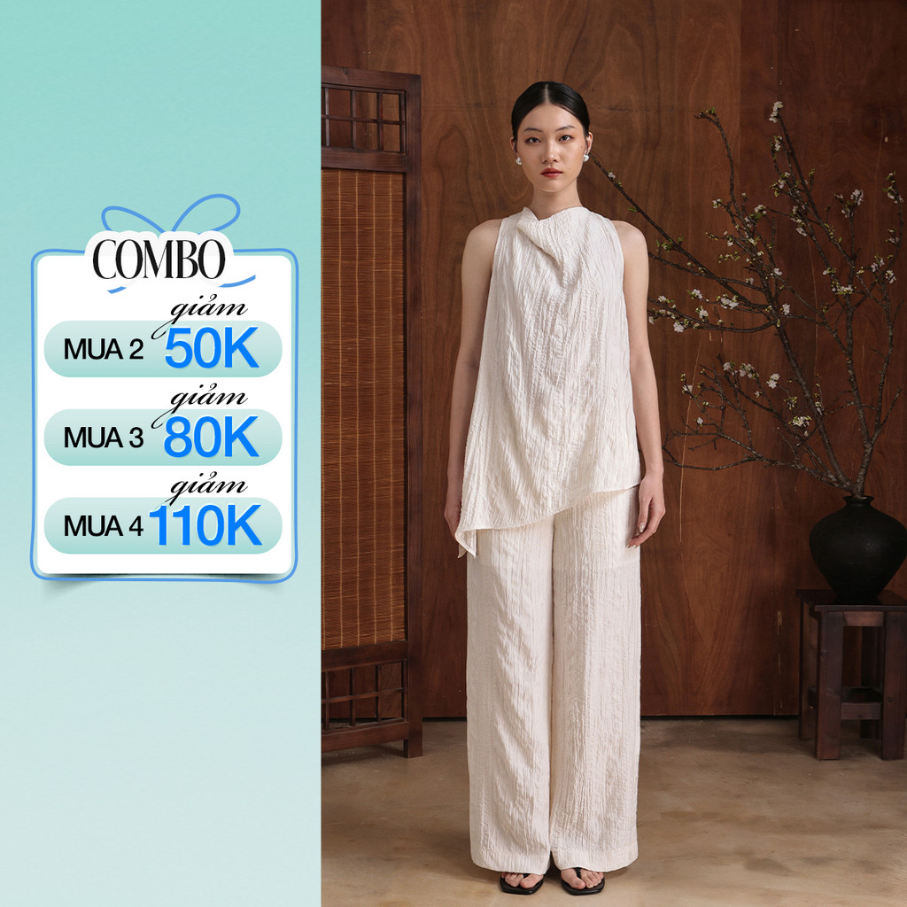 [ALEEVA x GUMAC] Set lẻ Áo kiểu thiết kế form suông vạt chéo EAG01075 - Quần tây ống suông có lớp lót ngắn EQG01074