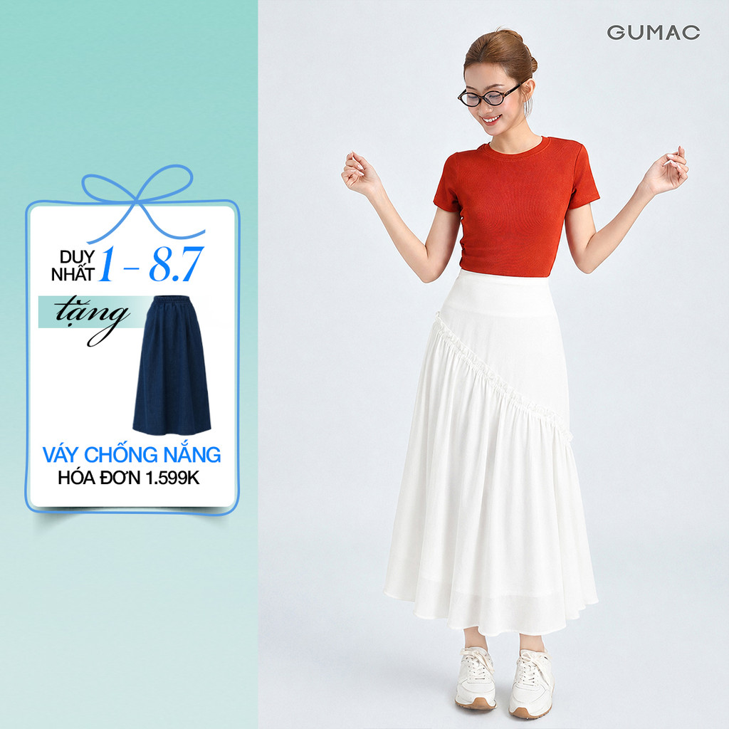 Chân Váy Midi Nữ Gmorning - GUMAC Form A Xòe Rã Xéo Phối Bèo Mềm Mại Tôn Dáng YVG07020