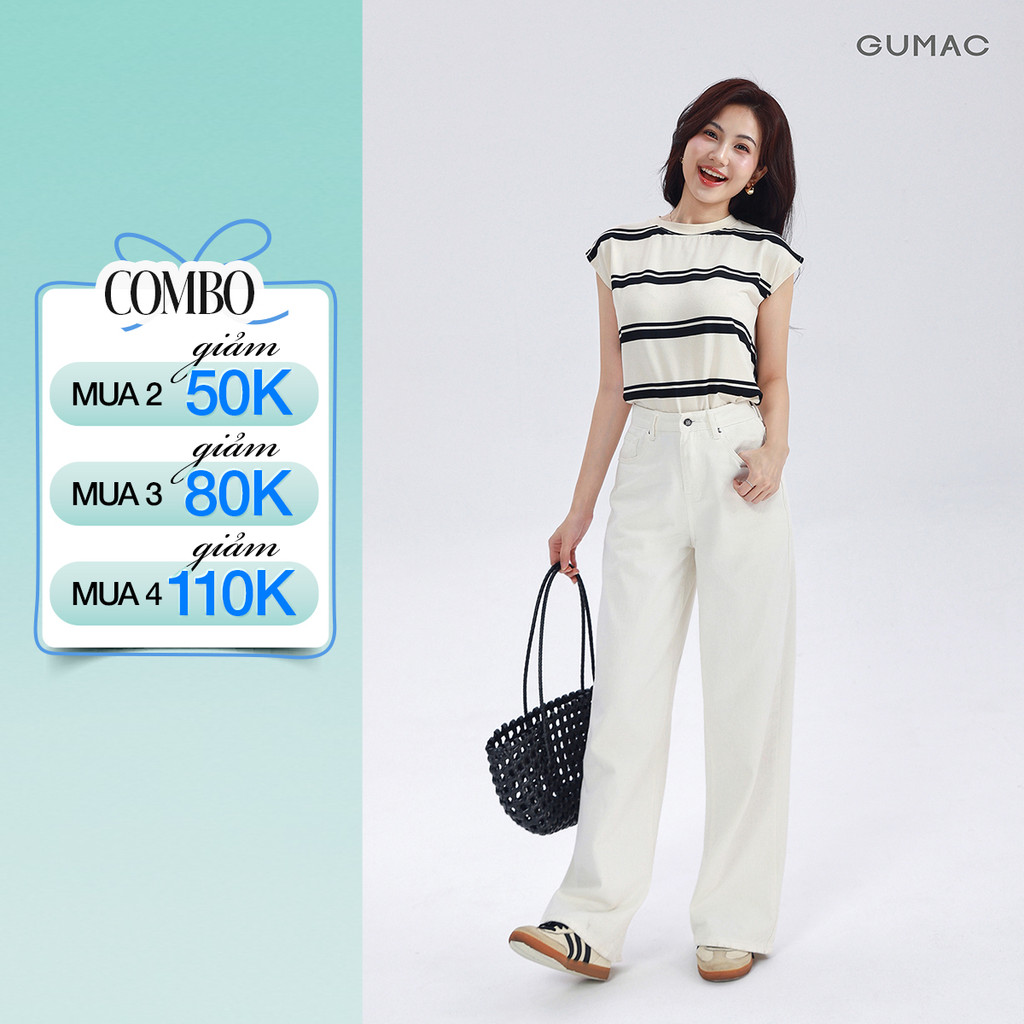 Quần Jeans Nữ GUMAC - Gmorning Ống Suông Túi Đắp Sau Thêu Chữ GMOR Tinh Tế YQJF03049