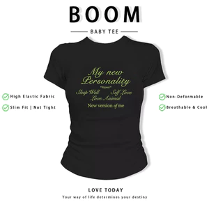 BOOM Áo Baby Tee Nữ Cotton Ôm Body-Áo Thun Ngắn Tay Y2K In Hình PhongCách Mùa Hè, Cổ Tròn Hàng Đầucách hàn quốc phong692