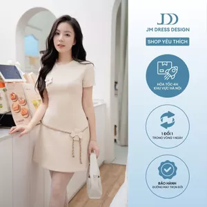 Đầm Cổ Tròn Chân Xếp Ly Sườn Tết Dây Hoa 1F22.2509K. Đầm Dáng A Thanh Lịch Nữ Tính. Đầm Công Sở Đi Làm Thanh Lịch Bởi JM