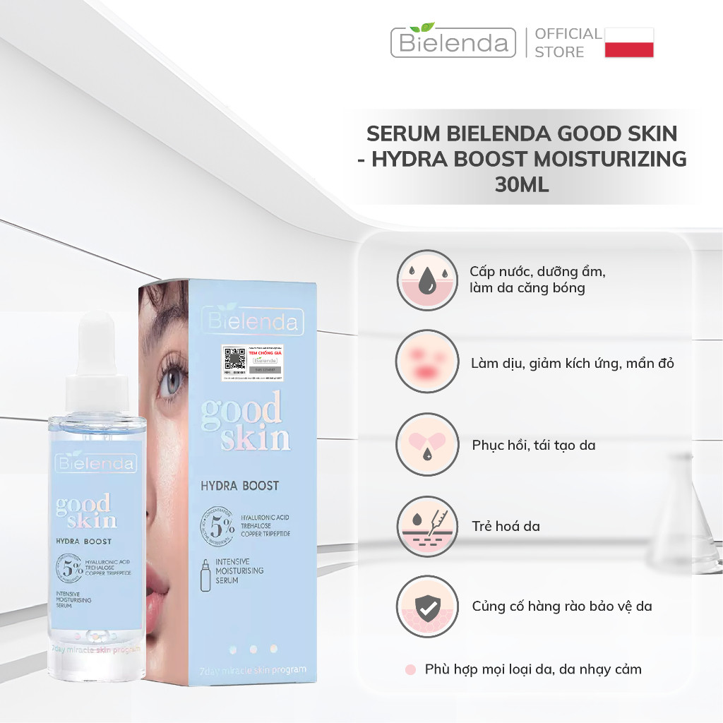Serum Bielenda Good Skin - Hydra Boost Moisturizing cấp nước, làm dịu và phục hồi da 30ml
