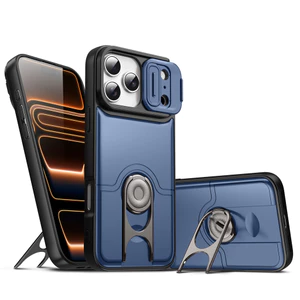 Vỏ Giáp Cho iPhone 17 16 15 14 13 Pro Max Ống Kính Silde Camera Bảo Vệ Chống Sốc Chân Đế Coque Cho iPhone 17 Pro Max Funda