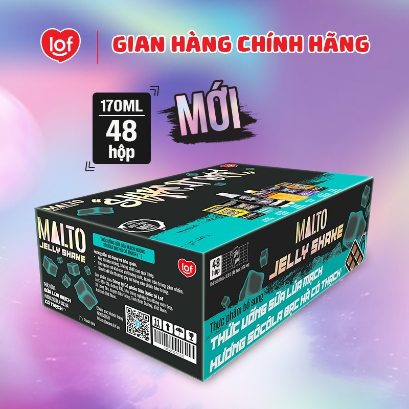 Sữa lúa mạch MALTO Jelly Shake Shake It Off hương sôcôla bạc hà có thạch thùng 48 hộp x 170ml